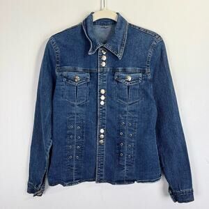 y2k 00s Denim Long Sleeve Button Up Shirt Medium Wash Blue Size L Western Indie